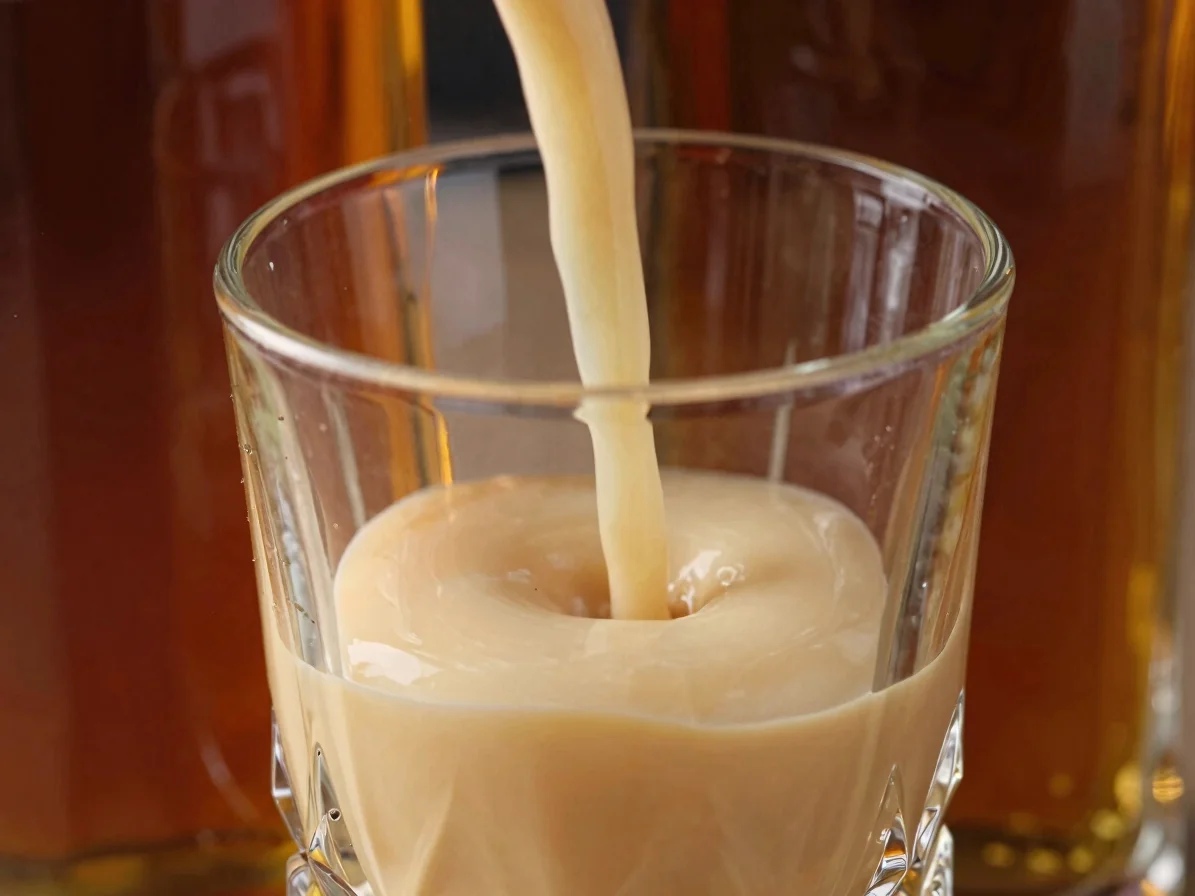Editorial macro photograph of As de Copas bottle and dense creamy